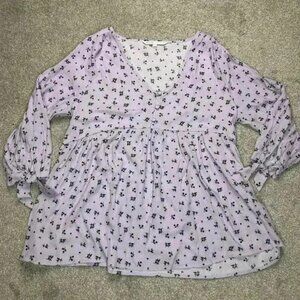 The Nines by Hatch Maternity Top Large Purple Floral Print Long Sleeves